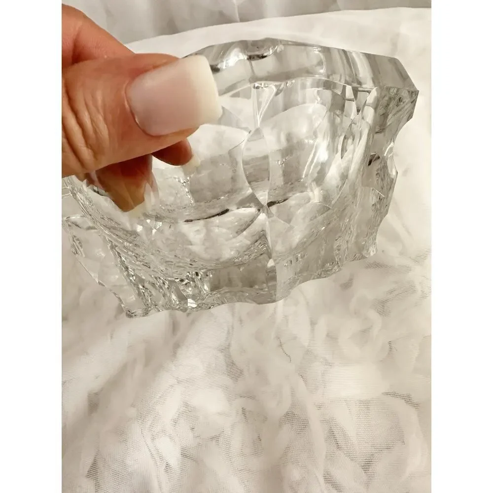 Vintage Lead Crystal MCM Cigarette Ashtray Home Bar Round Heavy Modern